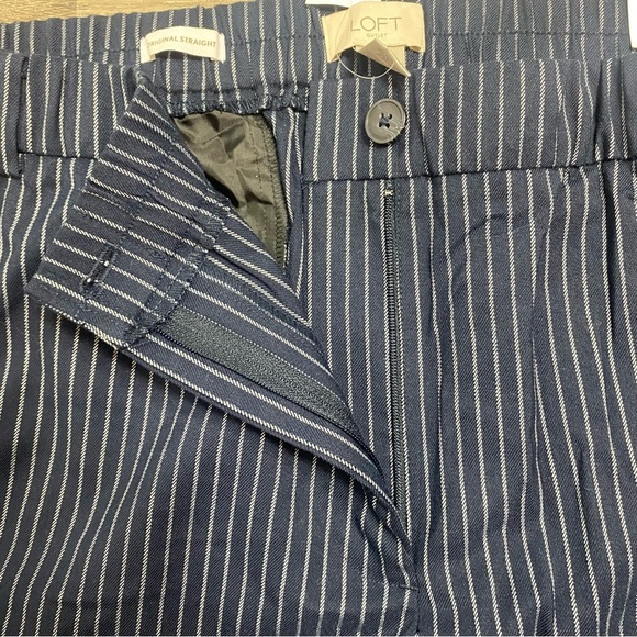LOFT Navy Stripe Trousers NWT Size 16 Straight Leg Work Pants - Picture 3 of 8